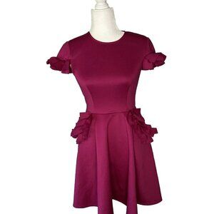 Ted Baker London Luuciee Magenta Ruffle‎ Cap Sleeve Front Pockets Dress-*XS